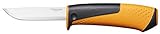 Fiskars Cuchillo universal, Incluye funda con afilador, 21,5 cm, Negro/Naranja, 1023618