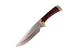 Muela Cuchillo Jabali JABALI-17R hoja de acero MoVa de 17 cm y empuñadura de madera coral y latón para Caza, Pesca,...