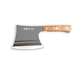 LA TIM'S Cuchillo de carnicero, cuchillo de 0.9 Kg para trabajo pesado con acero forjado a mano con alto contenido de carbono, cuchillo de carnicero para cortar huesos, mango de madera maciza