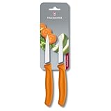 Victorinox Swiss Classic Set de 2 cuchillos peladores con hoja de 8 cm, punta media, acero inoxidable, color naranja