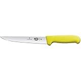 Victorinox Cuchillo de cocina, cuchillo de matanza Fibrox con mango ergonómico, longitud 18 cm, amarillo