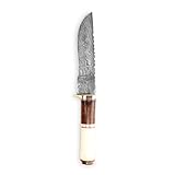 Perkin Knives Cuchillo de caza con cuchillo damasco Viene con funda de cuero