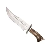 Muela Cuchillo de caza LOBO-23S hoja de acero inoxidable MoVa de 23 cm y empuñadura de asta de ciervo para Caza, Pesca,...