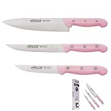 Arcos Juego Cuchillos Cocina Rosa | 3 pz | Cuchillo Chef | Cuchillo Verduras | Cuchillo de pelar | Set Cuchillos Cocina...