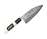 Ikeuti Cuchillo de Cocina Deba Japones Artesanal Kozabe Hoja martillada 12 cm- Cuchillos de Cocina Profesionales -...