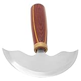 Cuchillo de cuero redondo, cuchillo de trabajo de cuero de media luna con mango de madera para manualidades en...