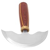 Cuchillo de cuero redondo, cuchillo de trabajo de cuero de media luna con mango de madera para manualidades en...