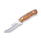 Joker Cuchillo Bushcraft Enterizo Arrui 10' CO60, Hoja de 10 cm, Mango de Madera de Olivo, Incluye Funda de Cuero...