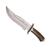 Muela Cuchillo de Caza Lobo LOBO-23A hoja MOVA de 23 cm y empuñadura de asta de ciervo para Caza, Pesca, Supervivencia...