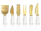 Juego de cuchillos de queso dorado 6 piezas, mango de mármol cuchillos de espátula de mantequilla, utensilios de...