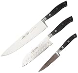 Arcos Serie Riviera, Juego Cuchillos Cocina 3 piezas, 1 Cuchillo Mondador + 1 Santoku + 1 Cuchillo de Chef, Hoja de...