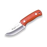 Joker Cuchillo desollador Erizo TS1 CN81, Hoja de 7,5 cm, Mango Canvas Micarta Naranja, Funda de Cuero Negro,...