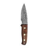 Perkin Knives Cuchillo de Acero de Damasco Cuchillo de Caza Cuchillo bushcraft con afilador de Funda