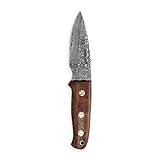 Perkin Knives Cuchillo de Acero de Damasco Cuchillo de Caza Cuchillo bushcraft con afilador de Funda