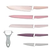 Navaris Set de 6x cuchillos mondador incluido - 5x cuchillos de acero inoxidable y 1x cuchillo pelador de verduras de...