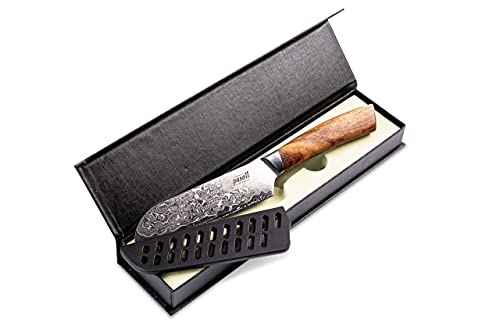 pasoli Cuchillo Santoku de damasco, incluye protector de hoja, 67 capas de acero de Damasco VG-10, hoja afilada de 13...