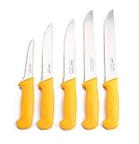 Shov Juego de 5 cuchillos de carnicero, acero inoxidable, calidad profesional, color amarillo