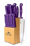 Ginsu Set de 14 Piezas Gourmet KISO, Cuchillos de Acero Inoxidable Japons con Mango de Color Morado, aptos para...