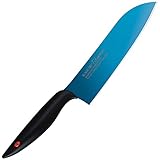 Kasumi KTB2 - Cuchillo Santoku de Titanio para Verduras, Carnes y Pescados, 18 centmetros, Hoja de Color Azul