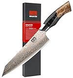 SHAN ZU Cuchillo de Chef Damasco 20cm, Cuchillo de Cocina de Cobre y Acero 67 Capas, Cuchillo Japonés Forjado a Mano...