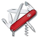 Victorinox Camper Navaja con 13 funciones, incluyendo sierra para madera y sacacorchos, de color rojo con blíster