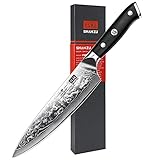 SHAN ZU Cuchillo de Cocina Damasco, 20cm Cuchillo Chef Japones de Acero Damasco de 67 Capas, Mango de Material G10,...