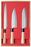 Sekiryu SR801 - Juego de 3 cuchillos japoneses Sashimi, Santoku y Deba (hoja de acero inoxidable)