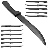 Cuchillos carne negro 12 piezas hojas de acero inoxidable de alta resistencia de 22 cm diseño ergonomico y corte...