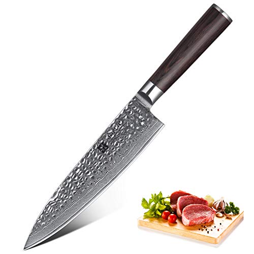 XINZUO Cuchillo de Cocina 20.1cm de Acero Damasco Japonés 67 Capas Profesional Cuchillo de Chef con Pakkawood Mango -...