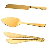 Bisda Herramientas Para Tartas Doradas de Acero Inoxidable Cake Server, 1x Cuchillos de Pastelería 1x Pinzas de Comida...