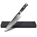 Navaris Cuchillo de Acero de Damasco - Cuchillo de Cocina Profesional con 67 Capas y Mango de ébano - con Hoja Muy...