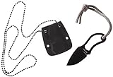 MIL-TEC 15398100 - Cuchillo de cuello, Hoja 4 cm, con vaina plástico y cadena, Negro