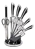 Royalty Line - RL-KSS700 - Juego de Cuchillos de Cocina, Acero Inoxidable, con Soporte, 8 Piezas, Negro