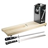 Bergner PK2430 Jamonero Masterpro con afilador y cuchillo de cocina en acero inoxidable, Madera