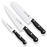 3 Claveles Pack de 3 cuchillos de cocina Uniblock, Acero Inoxidable, Verduras + Cocinero + Santoku