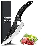 AIRENA - Cuchillo de cocina forjado a mano, 15 cm, cuchillo japonés de acero de damasco, cuchillo de carne, de acero...