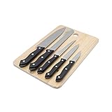 Juego de 6 cuchillos de cocina sabor casa, de acero inoxidable con tabla de madera, súper afilados, ideales para...