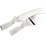 Mopec Cuchillo y Pala para Tarta con Detalle de Mariposas, Pack de 1 Juego, Resina, Blanco, 3.00x13.50x35.00 cm