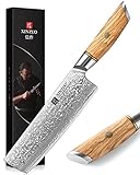 XINZUO Acero de Damasco Cuchillo Nakiri 18.2cm, Afilado Cuchillos de Cocina Acero en Polvo de Damasco de 73 Capas...