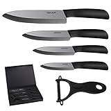 GEEKHOM Cuchillos de Cocina, Juego de Cuchillos de Cerámica, Chef Set para Cortar Carne Verduras Fruta, 5 Piezas (4 x...