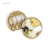 Jocca - Set Tabla de Quesos y Cuchillos | Tabla de Madera Quesos + Cuchillos para queso | 20cm | 4 cuchillos | Acero...