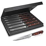 Navaris Set de 6 Cuchillos para Carne - Juego de Cuchillos de Acero Inoxidable con Mango de Madera - Cuchillos...