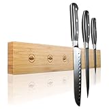 Amazy - Listón magnético para cuchillos + 15 etiquetas de tiza – Práctica barra magnética de madera de bambú maciza para un almacenamiento seguro de sus cuchillos de cocina sin cuchillos