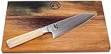 Palatina Werkstatt ® Kai Shun Classic White Kiritsuke DM-0777W - Cuchillo de cocina, hoja de 15 cm de acero de Damasco de 32 capas y tabla de roble robusta de 30 x 18 cm