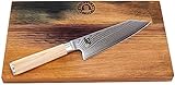 Palatina Werkstatt ® Kai Shun Classic White Kiritsuke DM-0777W - Cuchillo de cocina, hoja de 15 cm de acero de Damasco de 32 capas y tabla de roble robusta de 30 x 18 cm