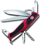 Victorinox Ranger Grip 79 Navaja con 12 funciones, incluyendo hoja con bloqueo para una mano, de color rojo/negro