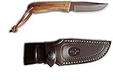 Muela Cuchillo BISON-9OL hoja de acero MoVa de 9 cm y empuñadura de olivo para Caza, Pesca, Supervivencia y Bushcraft...