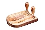 KitchenCraft Natural Elements Double Mezzaluna Knife with Wooden Herb Chopping Board (2-Piece Set)