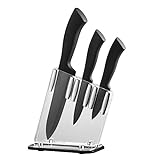 Hecef 3 cuchillos de cerámica con soporte de acrílico, juego de cuchillos de cerámica negro, incluye cuchillo de chef...