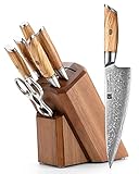 XINZUO Set Cuchillo Cocina con Bloque de Cuchillos 8 Piezas, Acero en Polvo de Damasco de 73 Capas Juegos de Cuchillo de...